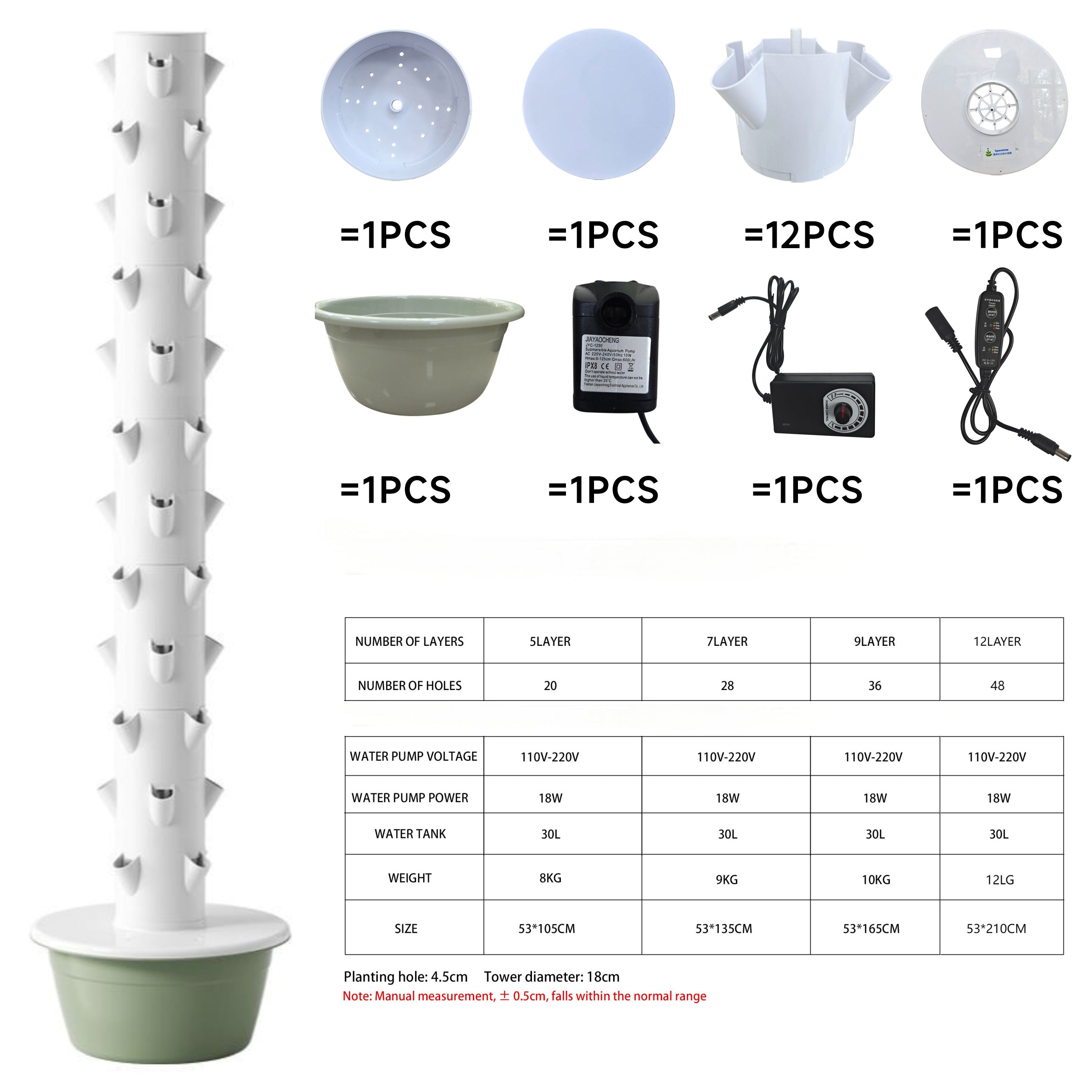 Titan Tower - Organic Aeroponic Planting Tower Vegetable Planting Pot Soilless Cultivation Equipment Garden Vegetable Hydroponic Tower System 12 and 13 layers