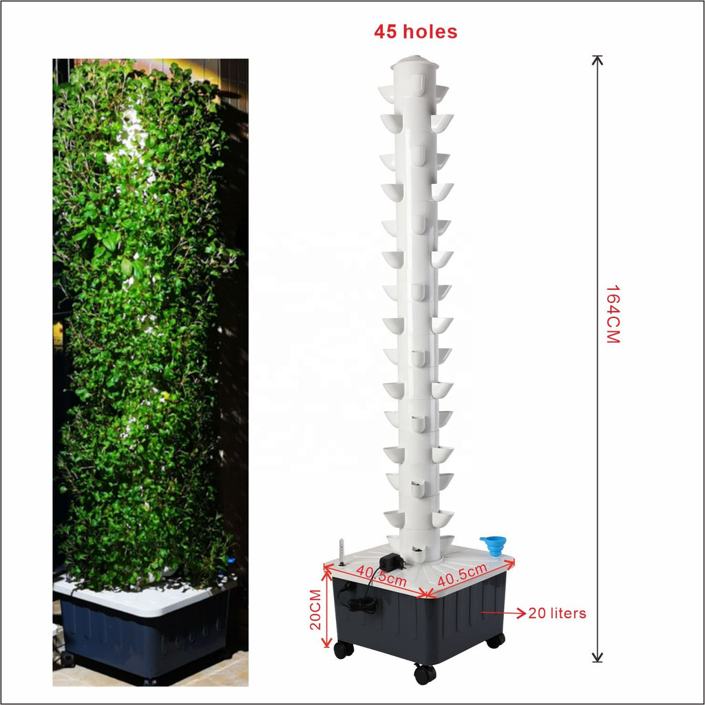 Mini Hydroponics Tower - 45 Holes Vertical Growing Systems Hydroponic Towers for Strawberry Tomato Lettuce Cabbage Vertical Tower Hydroponic Outdoor