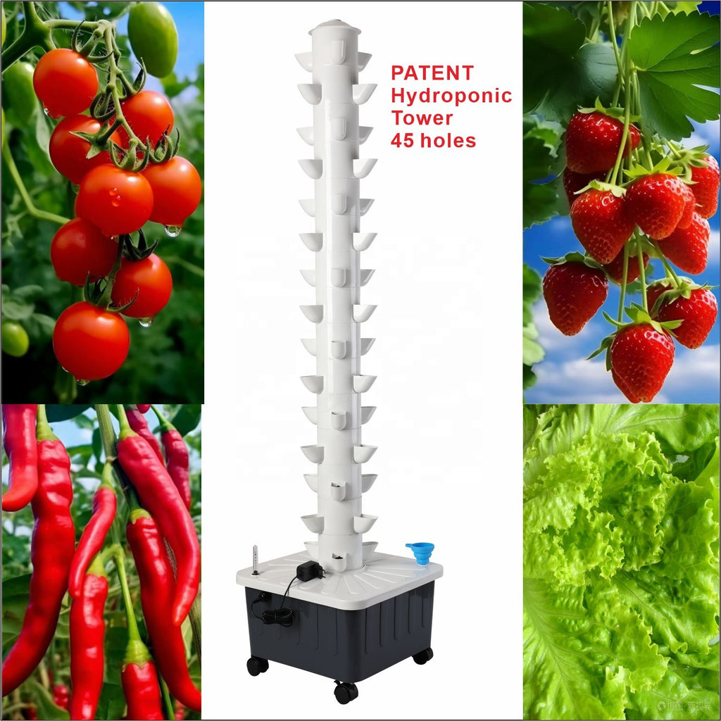 Mini Hydroponics Tower - 45 Holes Vertical Growing Systems Hydroponic Towers for Strawberry Tomato Lettuce Cabbage Vertical Tower Hydroponic Outdoor